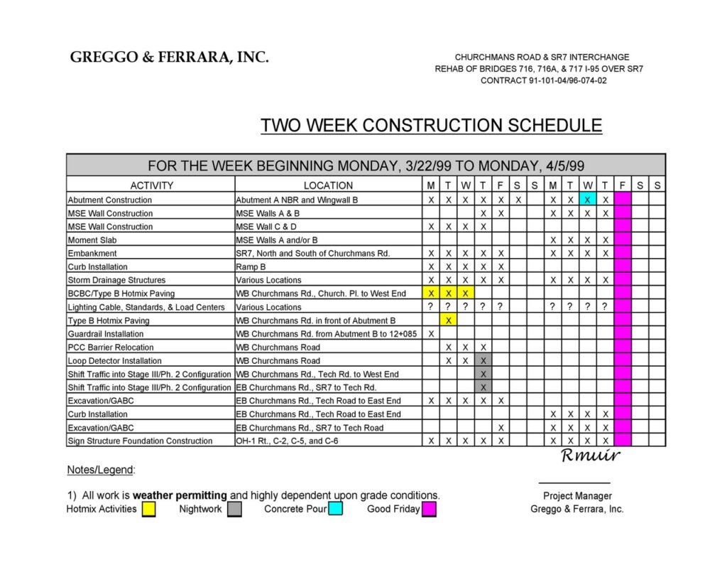 Construction Schedule Template 18