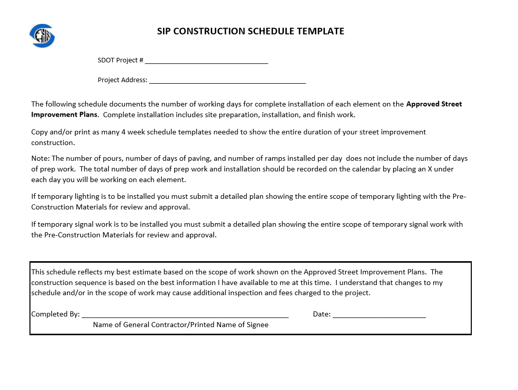 Construction Schedule Template PDF
