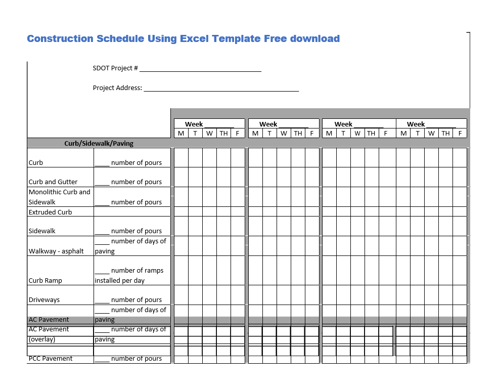 construction schedule using excel template free download
