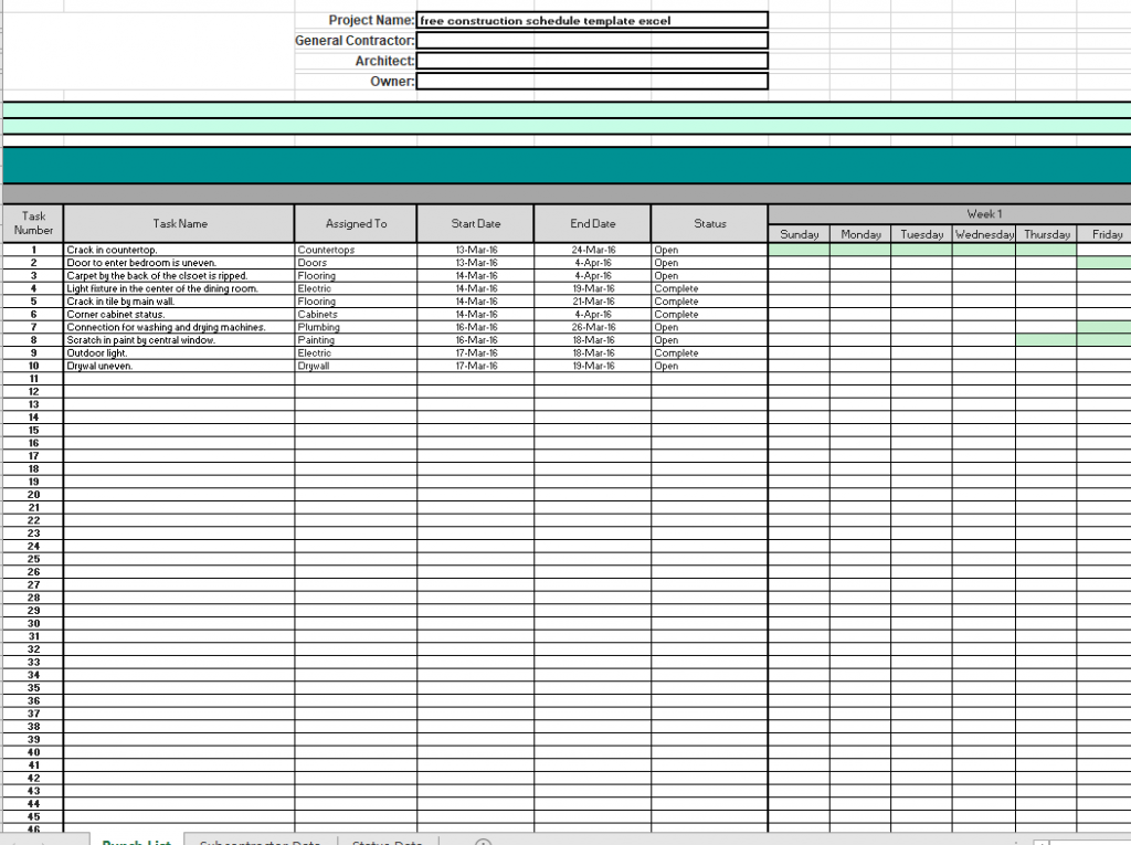 free construction schedule template excel