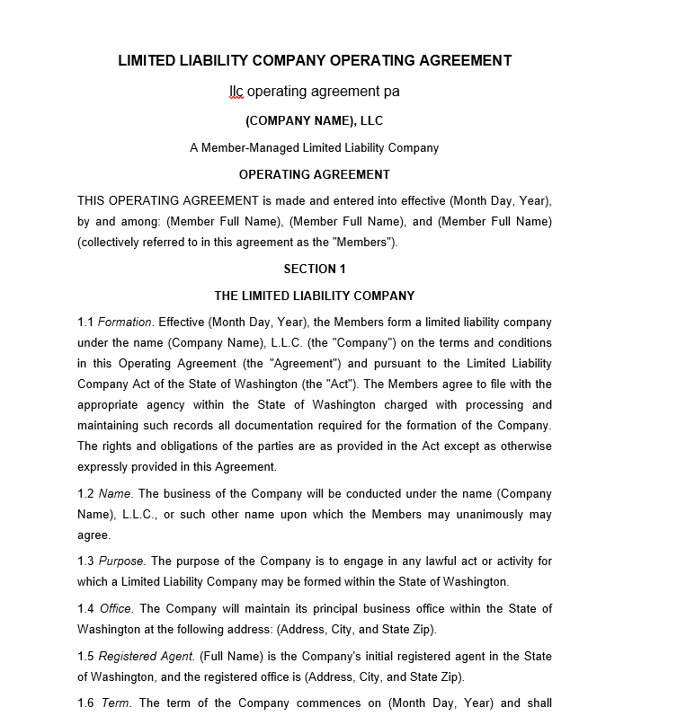 llc operating agreement pa