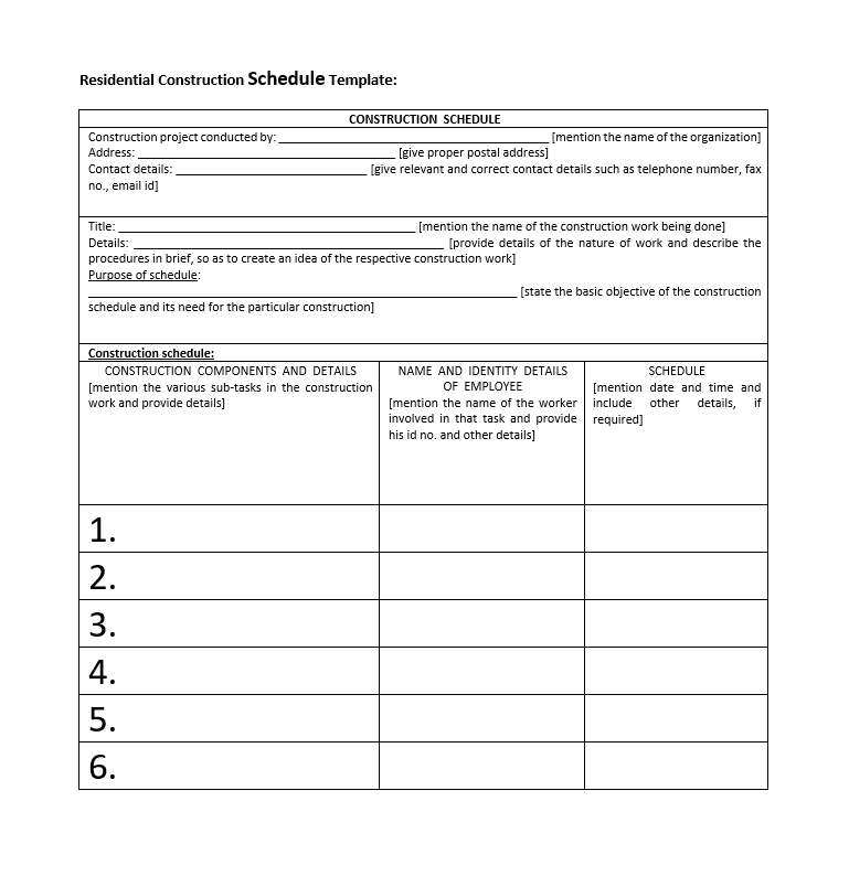 residential construction schedule template