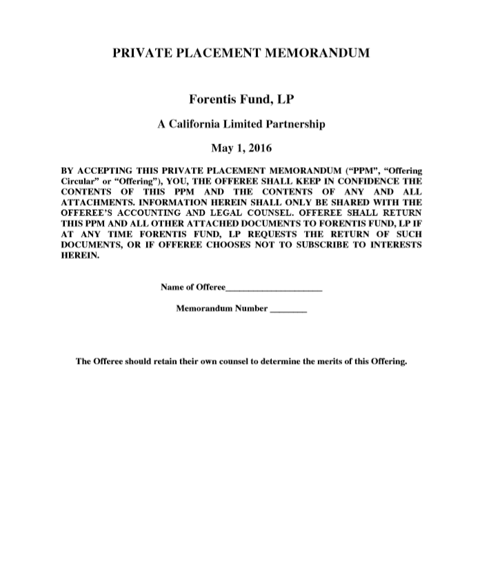 Private Placement Memorandum Requirements - Private Placement Memorandum Example