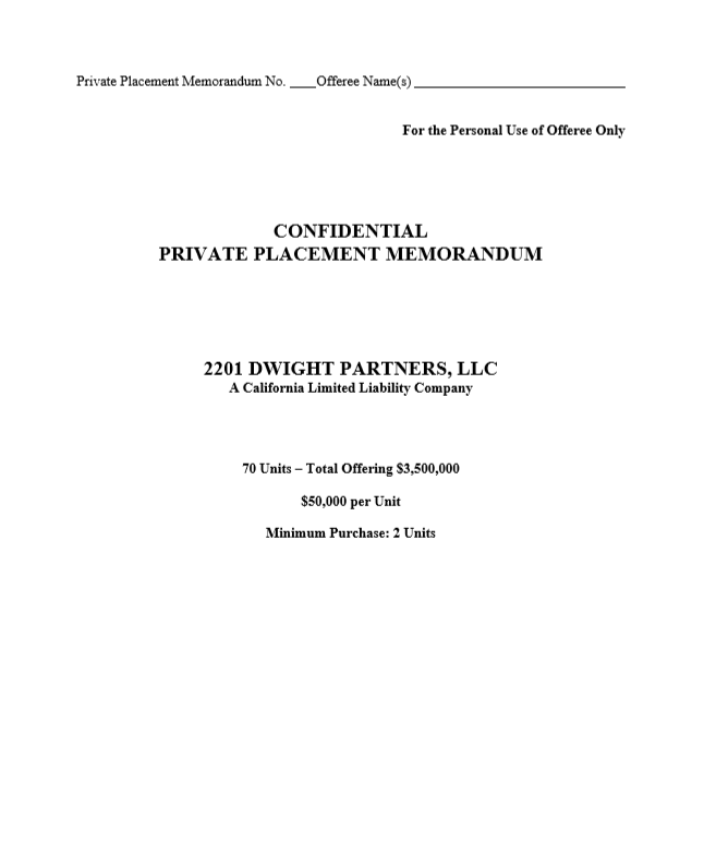 Confidential Private Placement Memorandum - Private Placement Memorandum Example