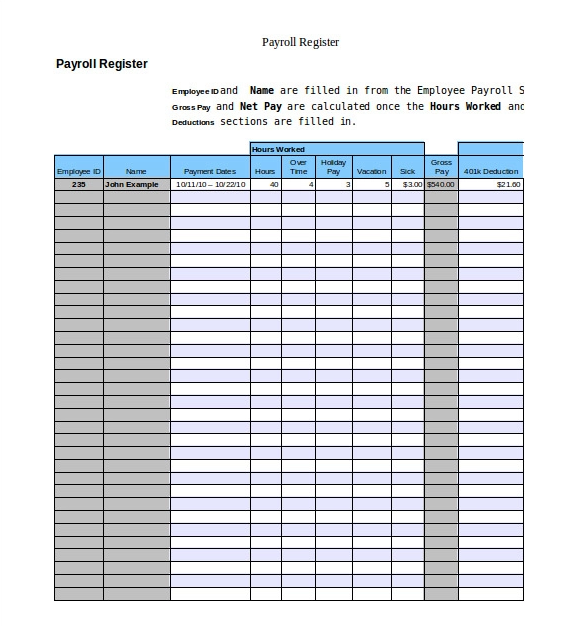 Employee Payroll Register Template