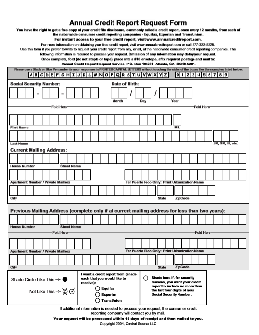 Annual Credit Report Request Form
