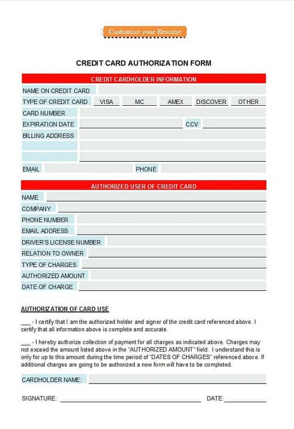 Credit Card Authorization Forms Excel Credit Card Authorization Forms Excel