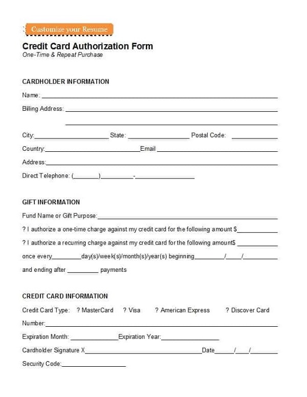 Credit Card Authorization Forms Sample - Example of Credit Card Authorization Forms