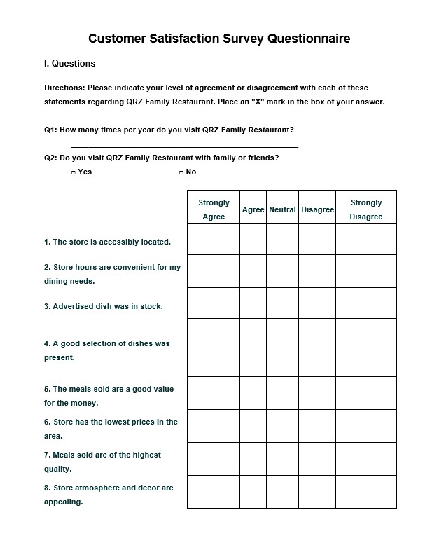 Customer Service Questionnaire Template