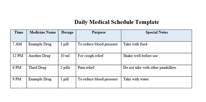 Daily medical schedule template