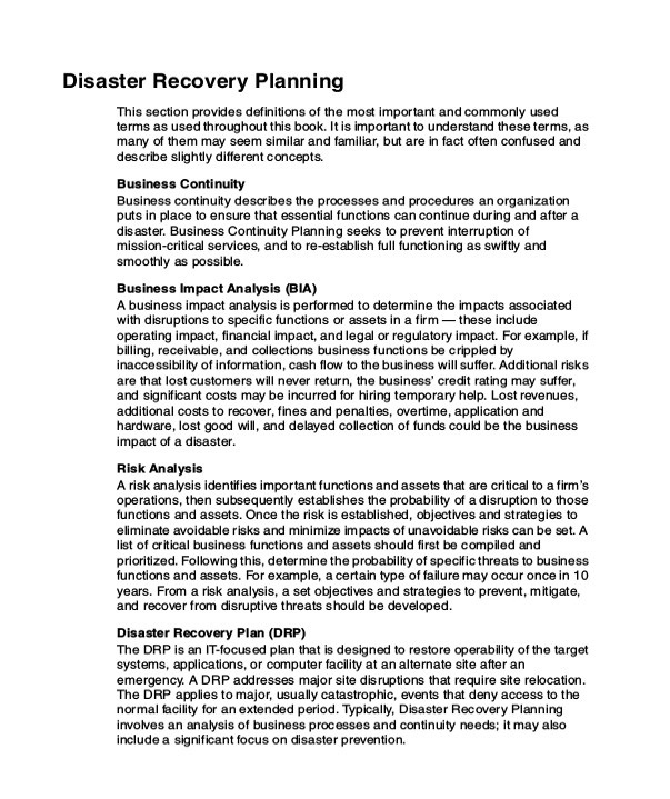 Disaster Recovery Plan Example