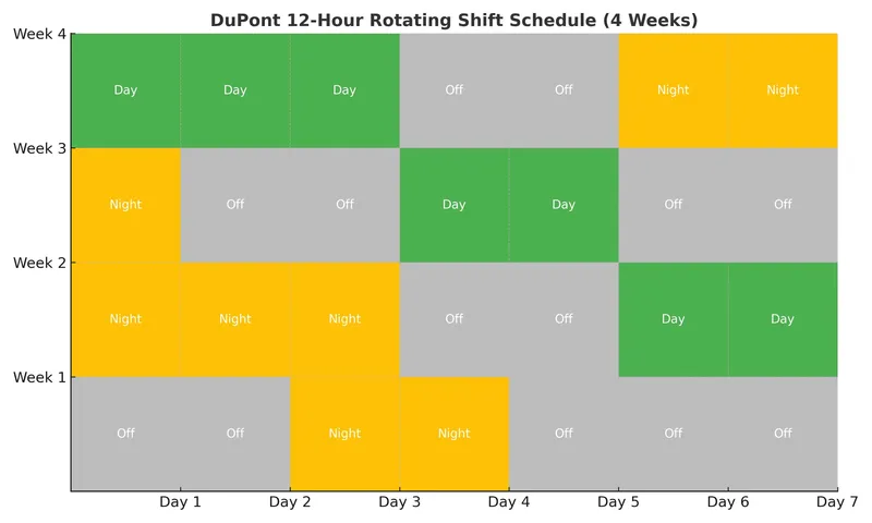 DuPont 12 Hour Rotating Shift Schedule over 4 weeks min