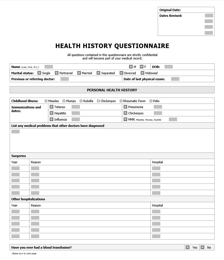 Employee Health Questionnaire Template