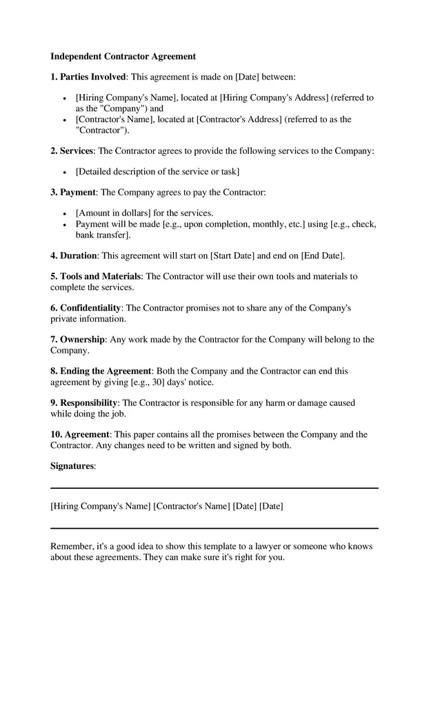 Free Simple Independent Contractor Agreement Templates min
