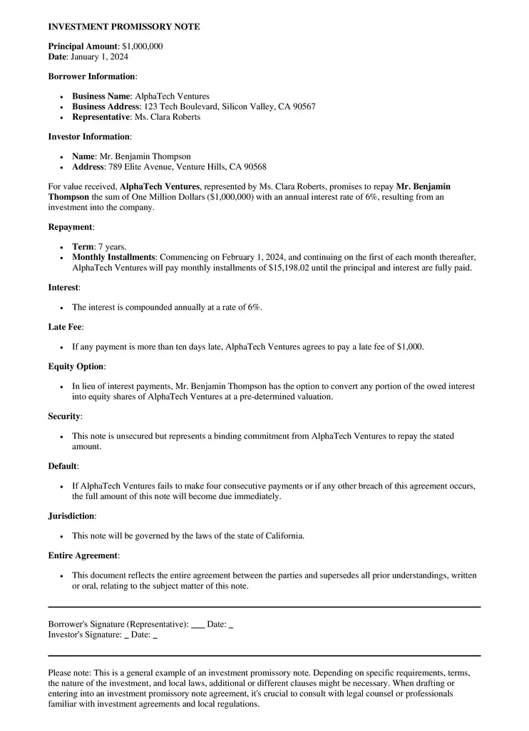 Investment Promissory Note Templates