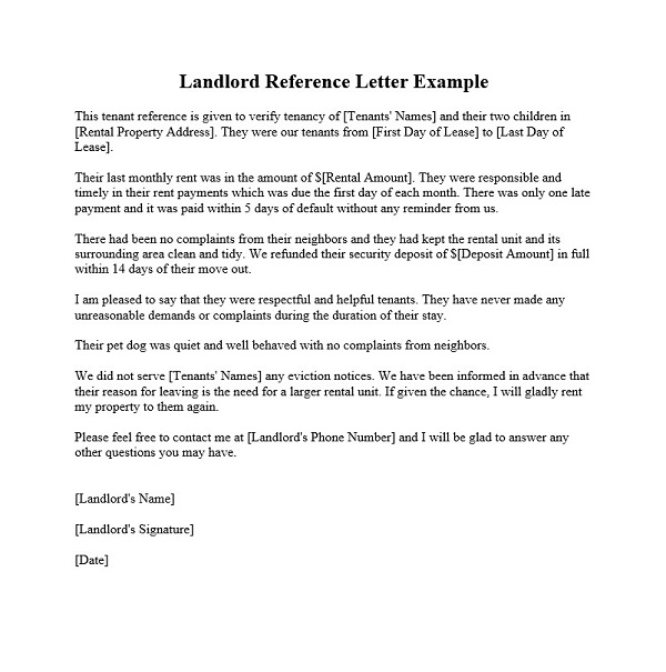 Landlord Reference letters Example