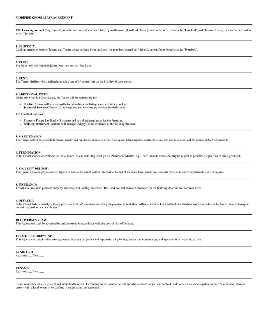 Modified gross lease agreements - Simple Commercial Lease Agreement Template Word