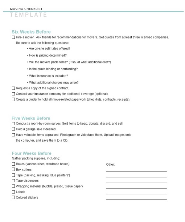 Moving Checklist PDF