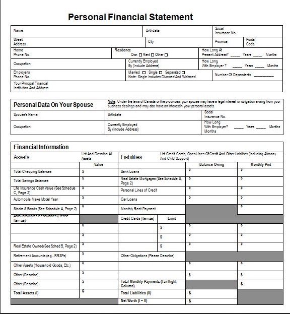 Simple Personal Financial Statement Template - Personal financial statement examples