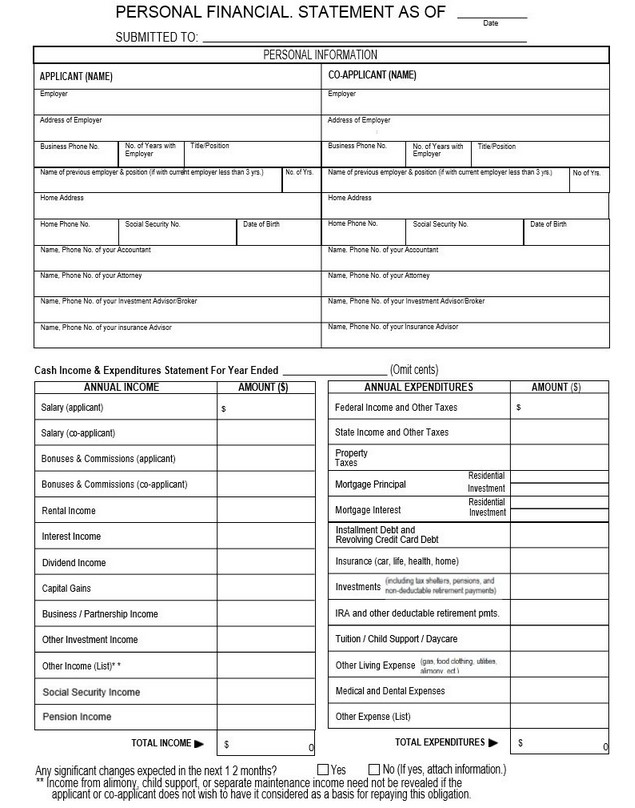 Personal Financial Statement Form Template - Personal financial statement examples