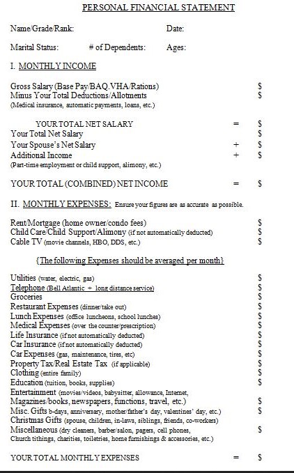 Personal Financial Statement Template PDF - Personal financial statement examples