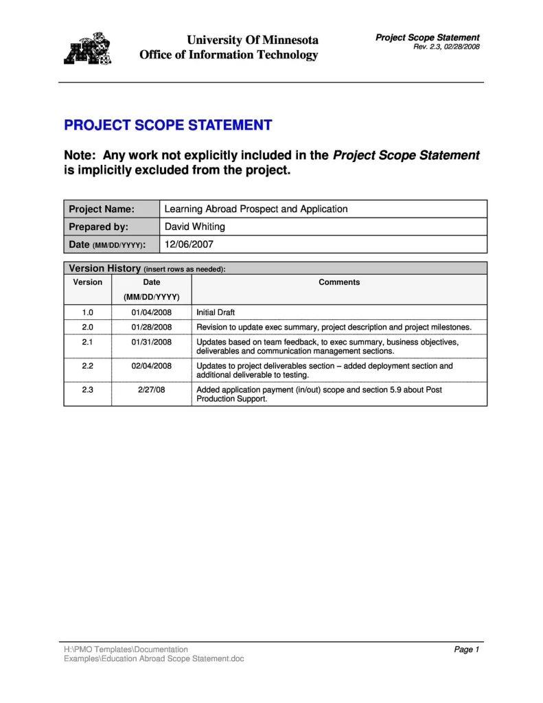 Project Scope Statement Examples 08