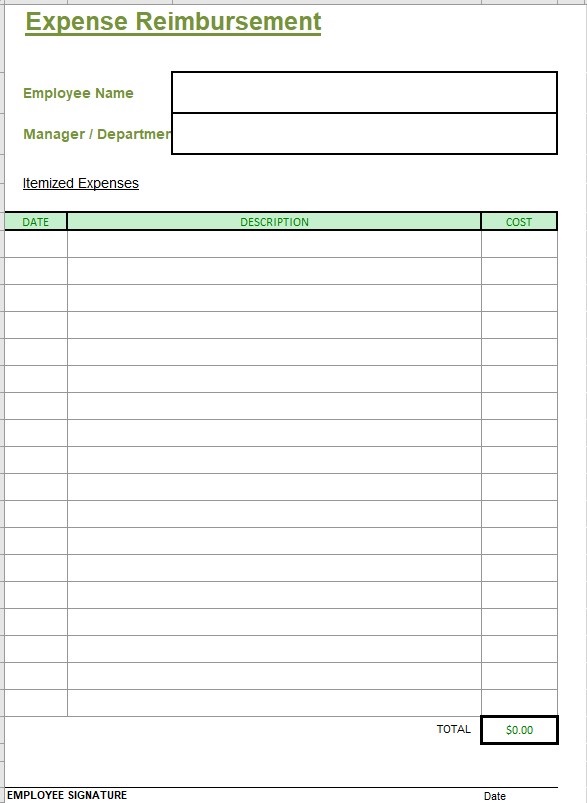 Reimbursement Form Excel