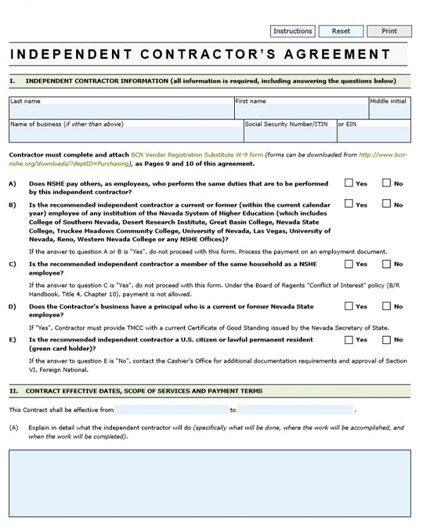 Simple Independent Contractor Agreement Template Free