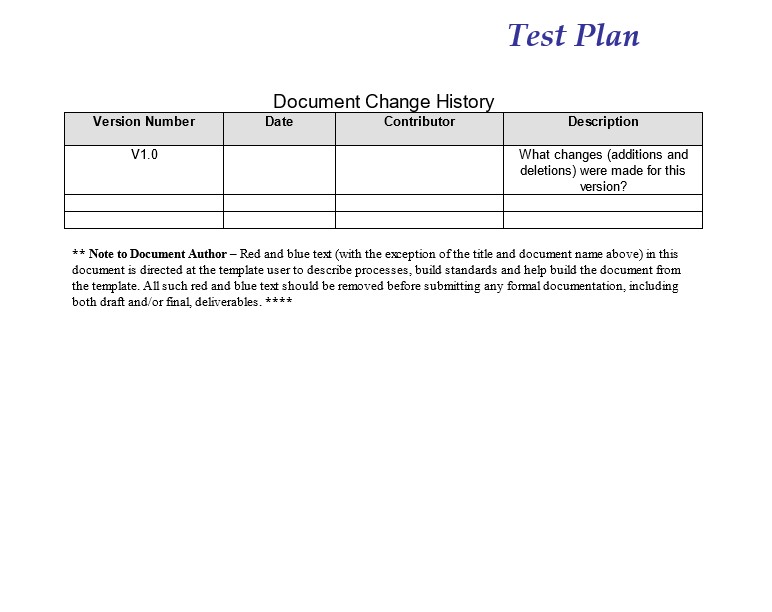 Test Plan Templates Excel