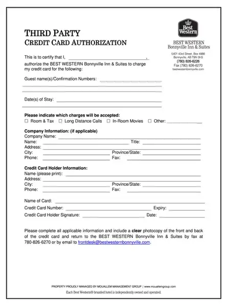 Western credit card authorization form