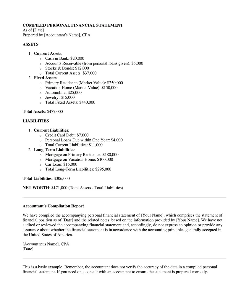 compiled personal financial statement example