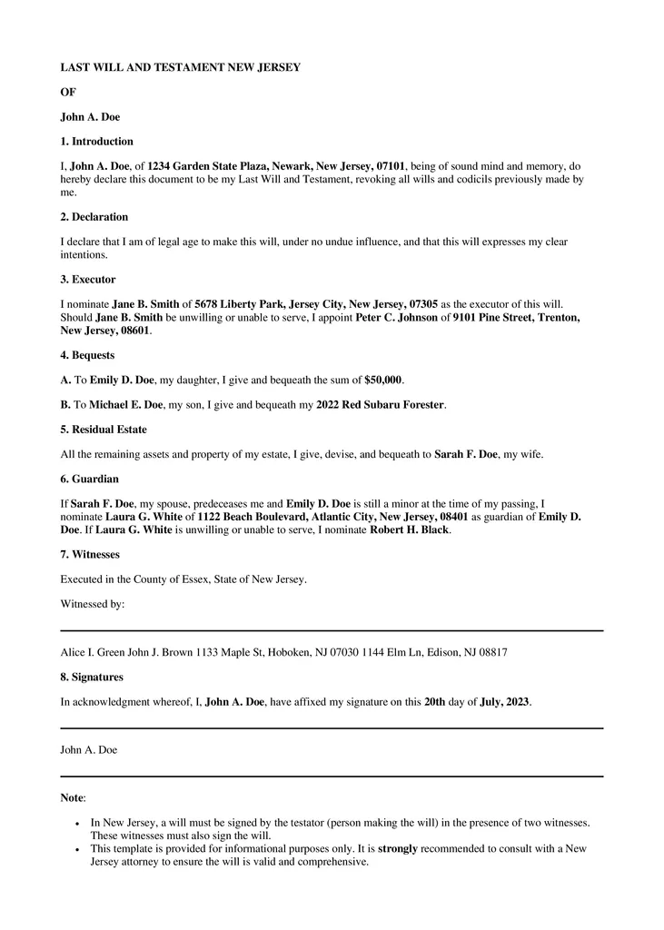 last will and testament template new jersey