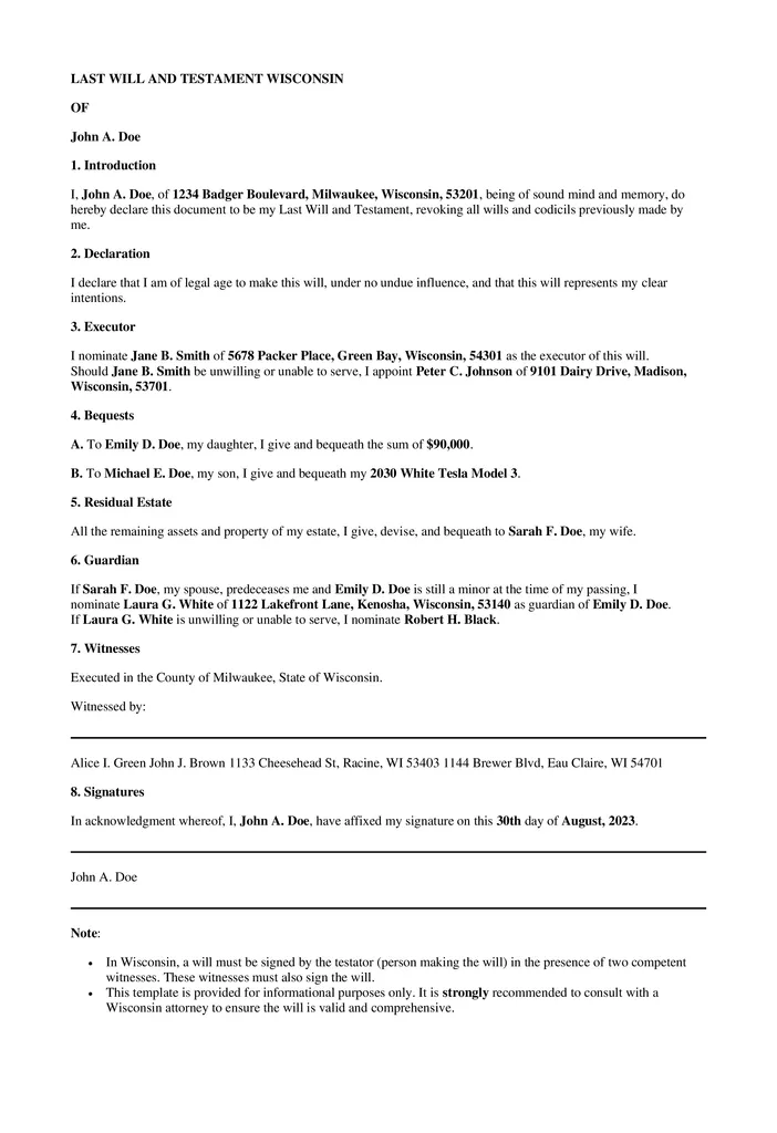 last will and testament template wisconsin