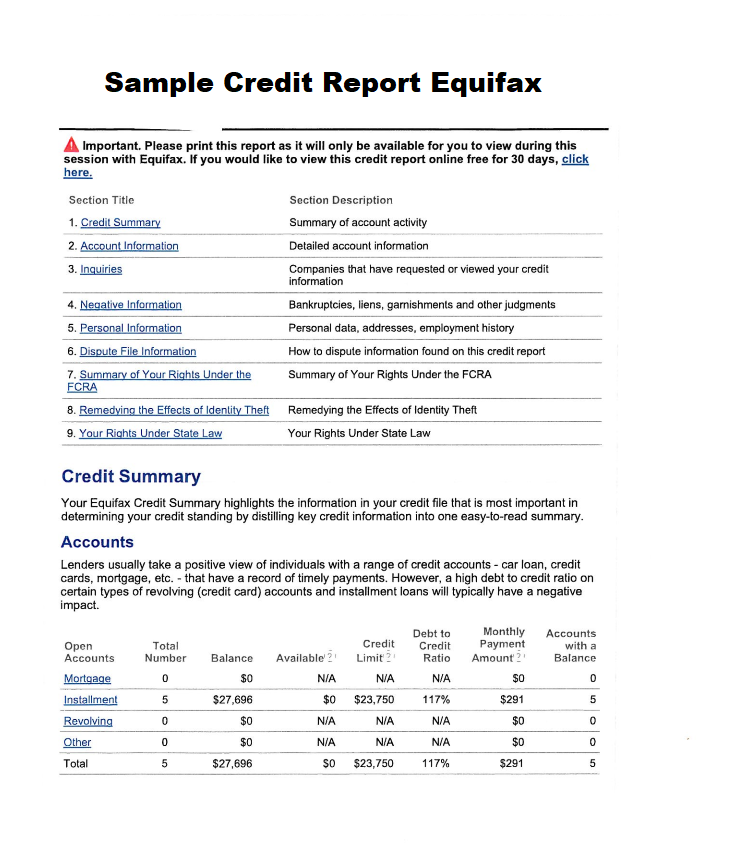 sample credit report equifax