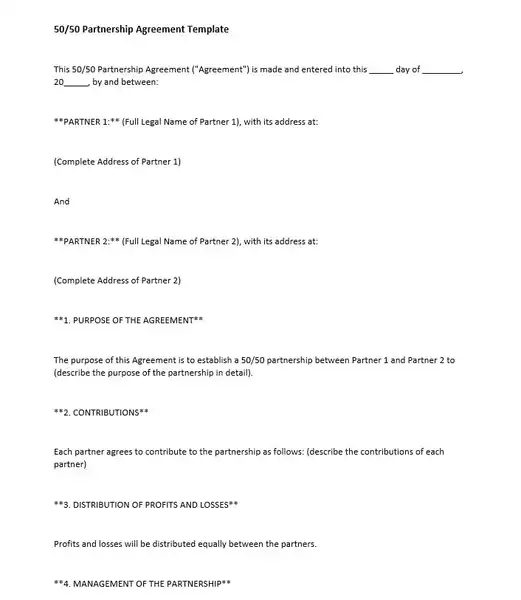 50 50 Partnership Agreement Template result