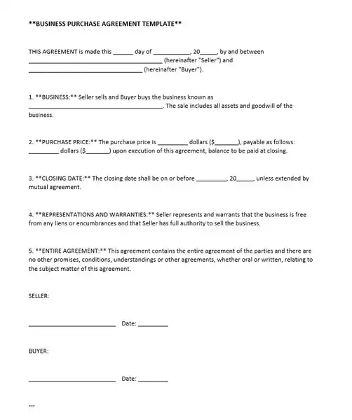 Business Purchase Agreement Template result