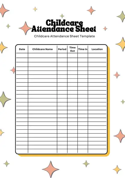 Childcare attendance sheet template 424 600