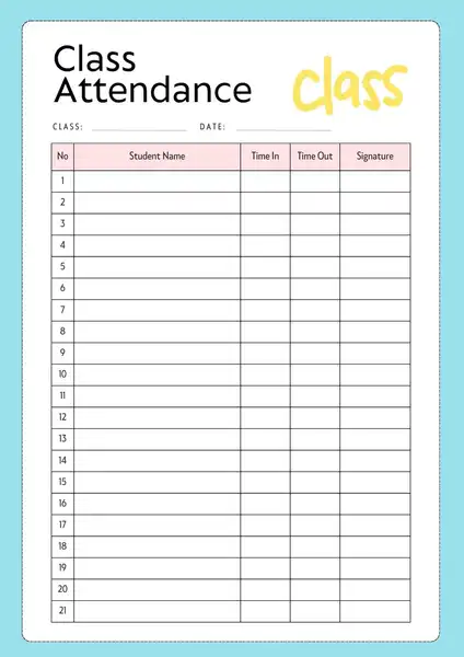 Class attendance sheet template 424 600