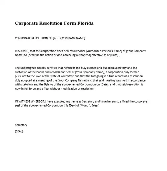 Corporate resolution form florida 585 600