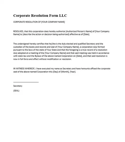 Corporate resolution form for llc 530 600
