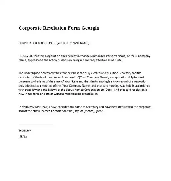 Corporate resolution form georgia 566 600