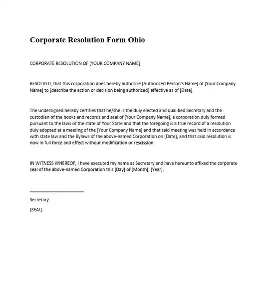 Corporate resolution form ohio 537 600