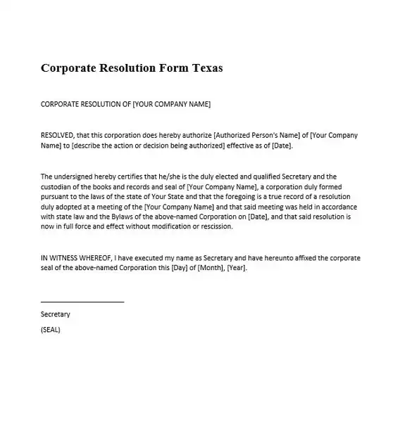 Corporate resolution form texas 568 600
