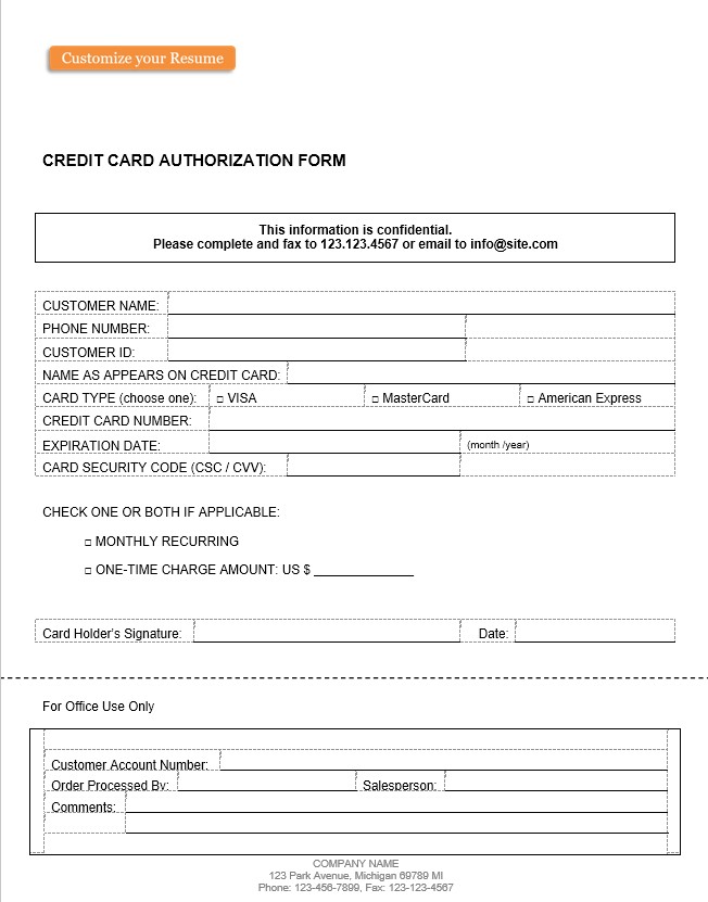 Credit Card Authorization Forms