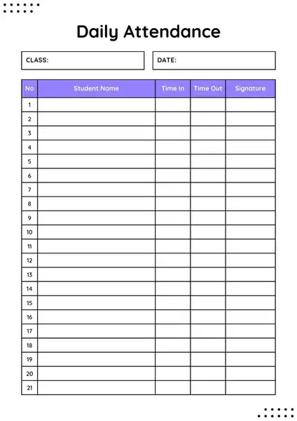 Daily attendance sheet template 424 600