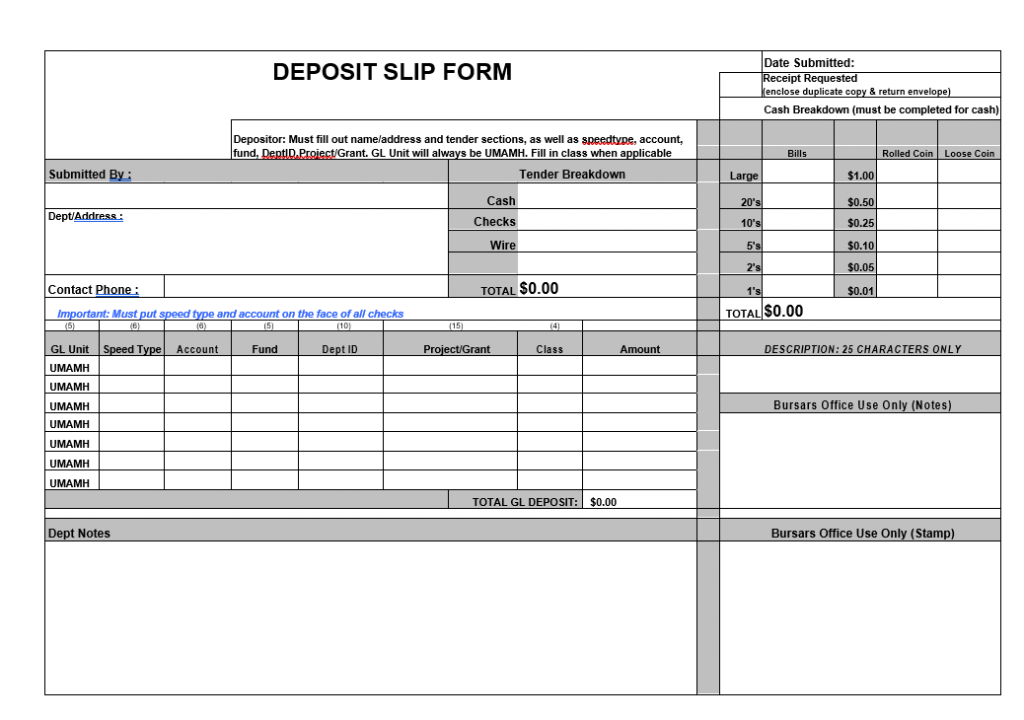 Deposit Slip Form