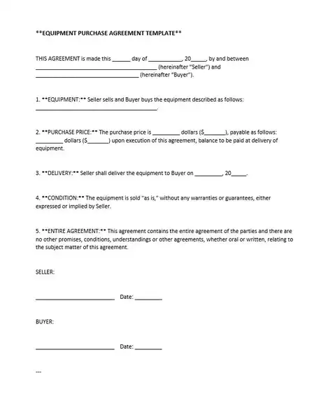 Equipment Purchase Agreement Template result