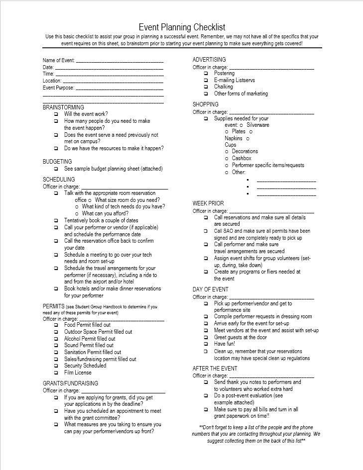 Free Printable Event Planning Template