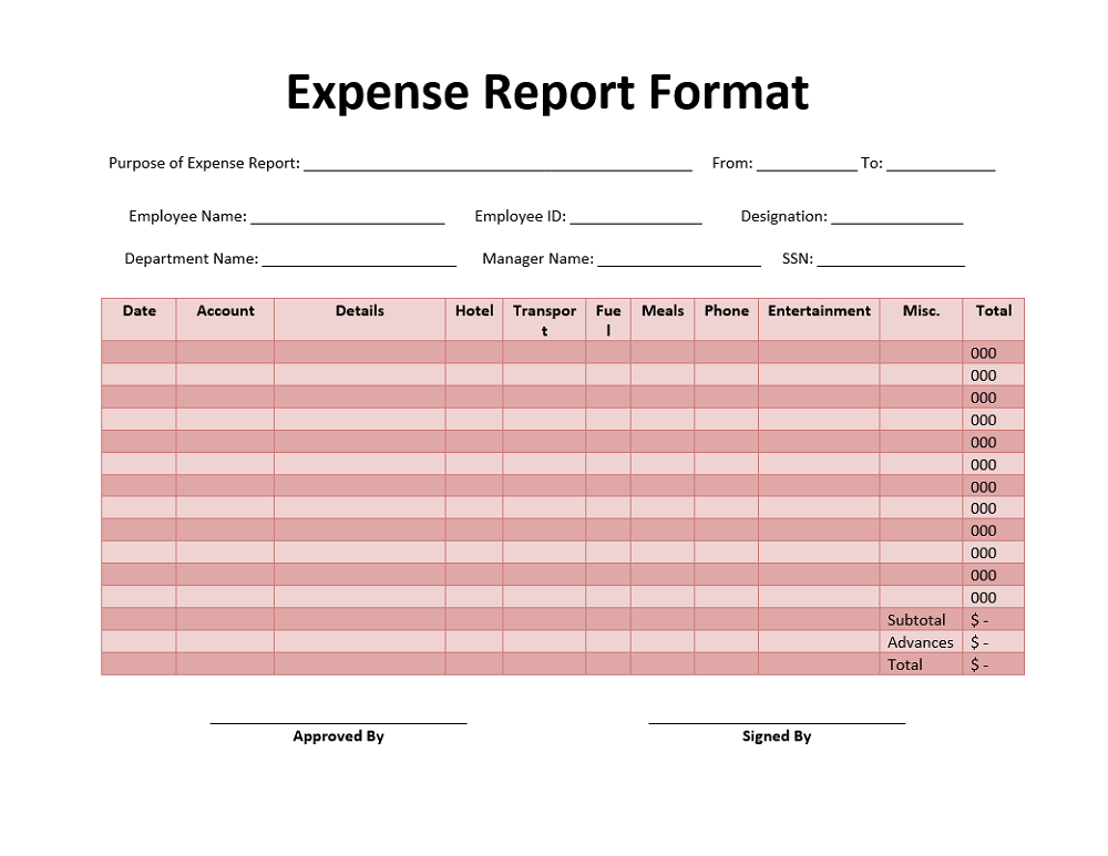 Expense Report Format