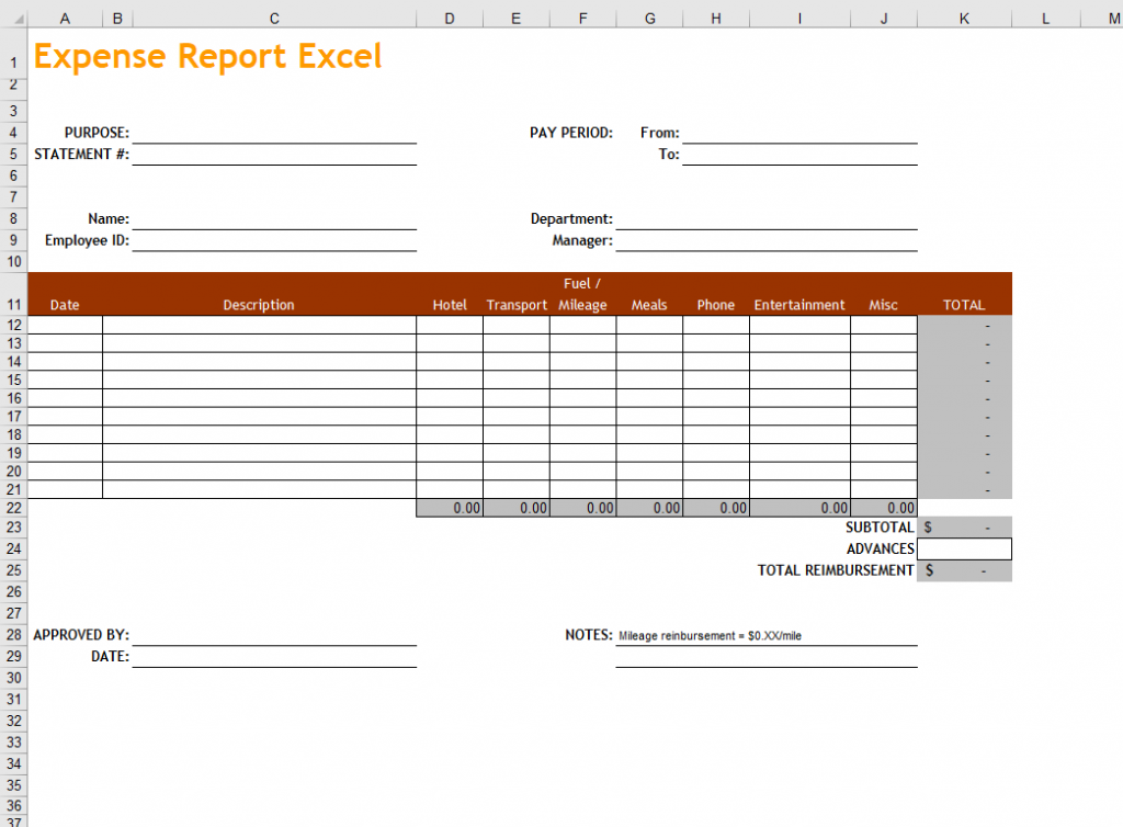 Expense report excel